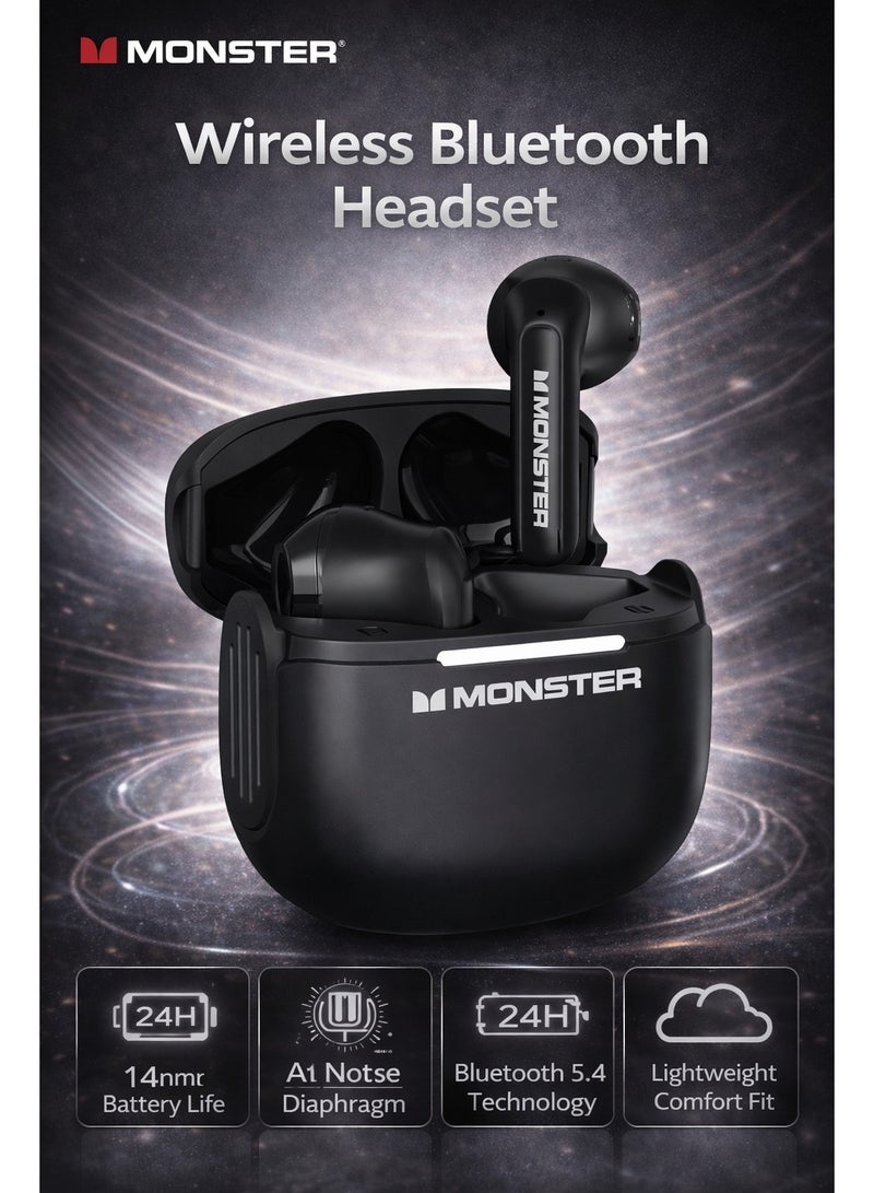 MONSTER Wireless Bluetooth Headset | 24H Battery Life, 13mm Metal Diaphragm, Bluetooth 5.4, Clear Calls, Lightweight Cloud-Comfort Design - Image 1